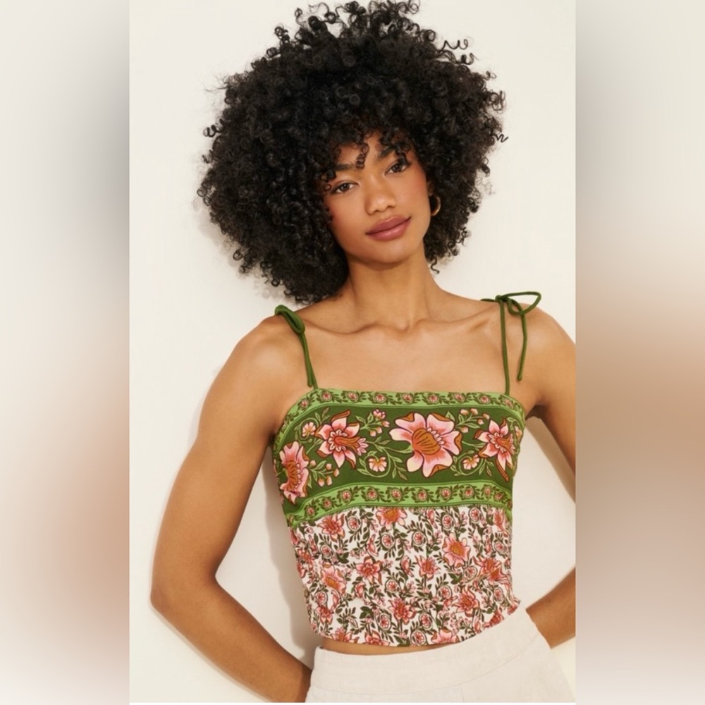 NWT FARM RIO ANTHROPOLOGIE Floral Tie Strap Crop Top Large